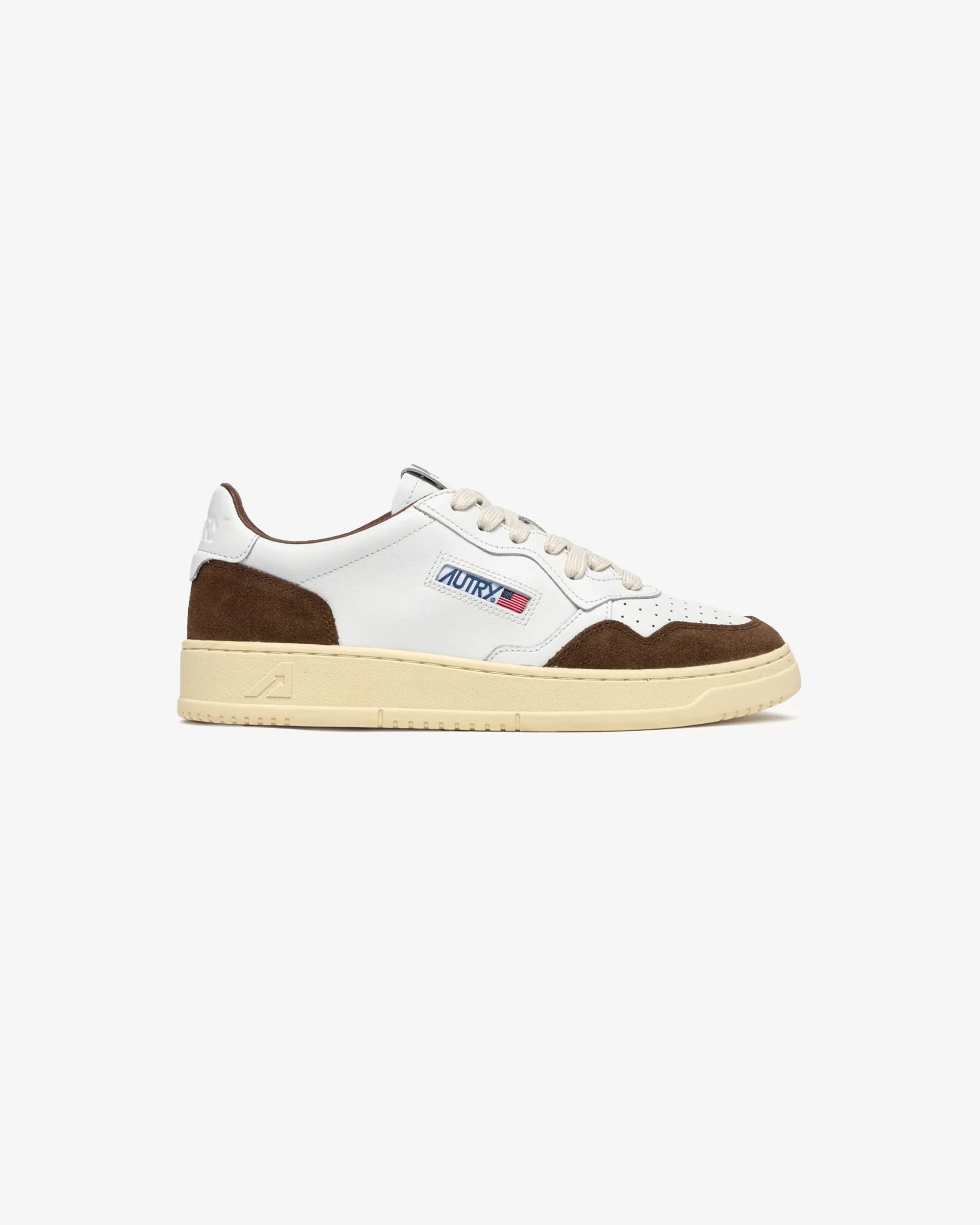 MEDALIST LOW IN PELLE BIANCA E SUEDE MARRONE