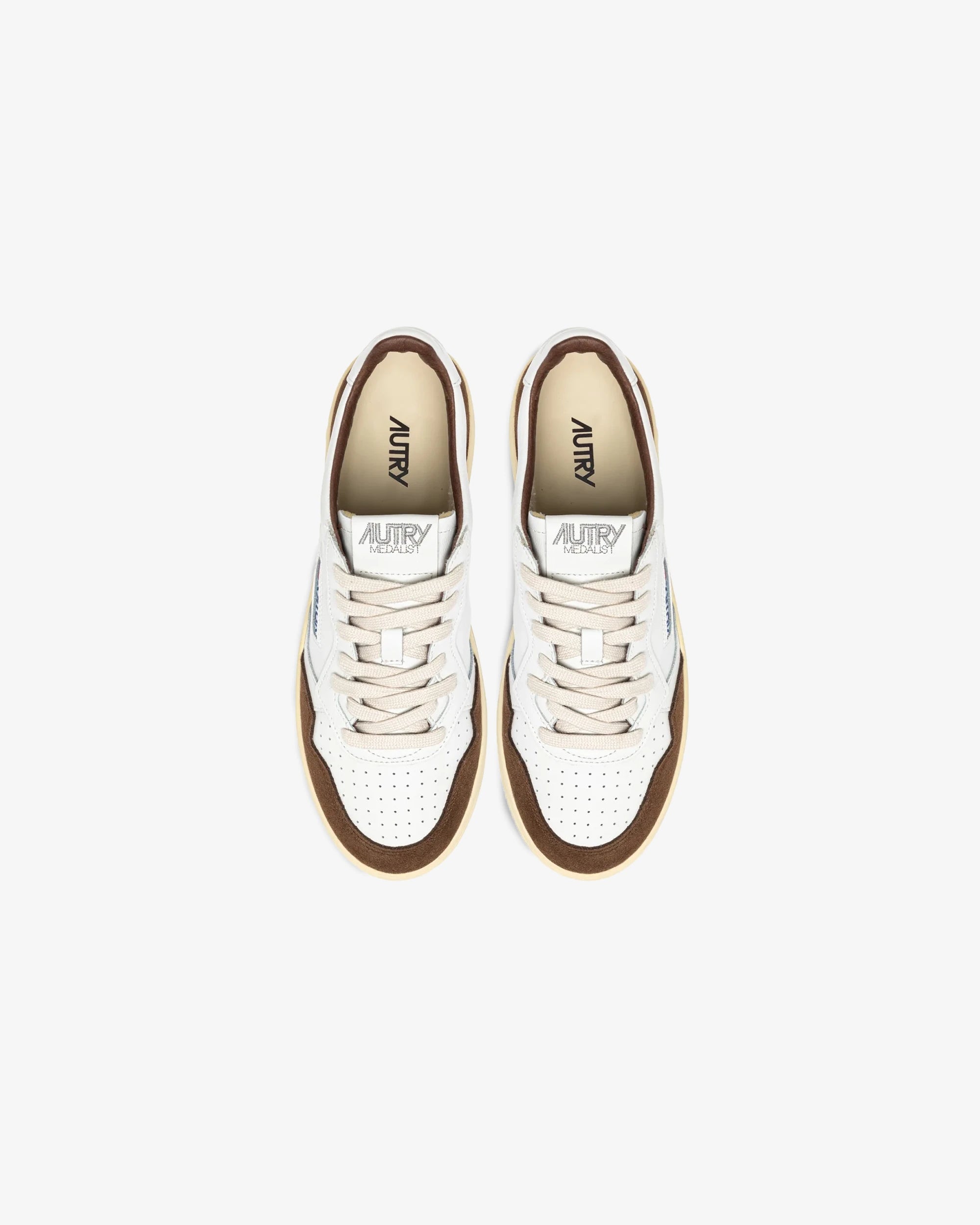 MEDALIST LOW IN PELLE BIANCA E SUEDE MARRONE