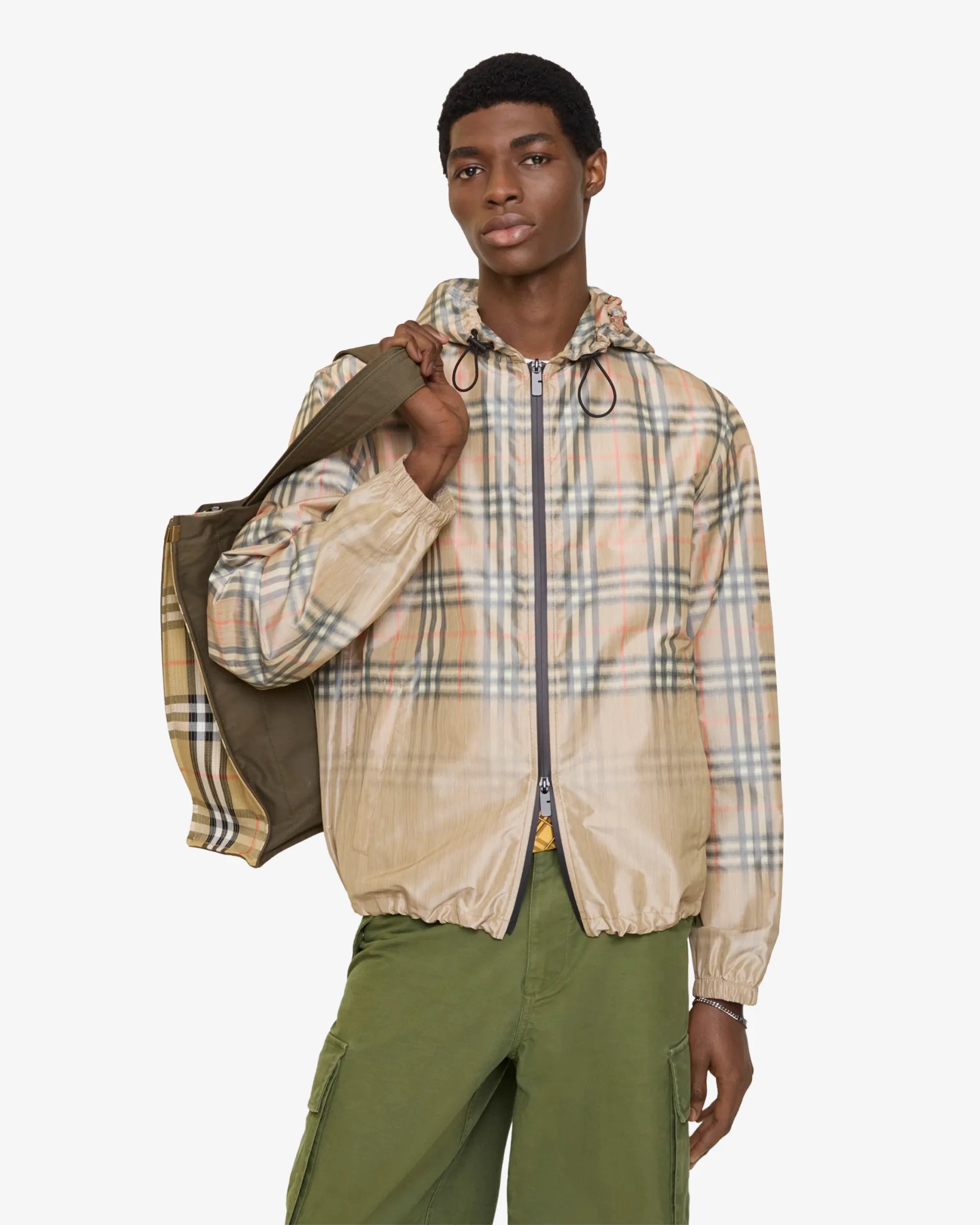 Giacca " NEW PORT" con cappuccio e Check sfumato