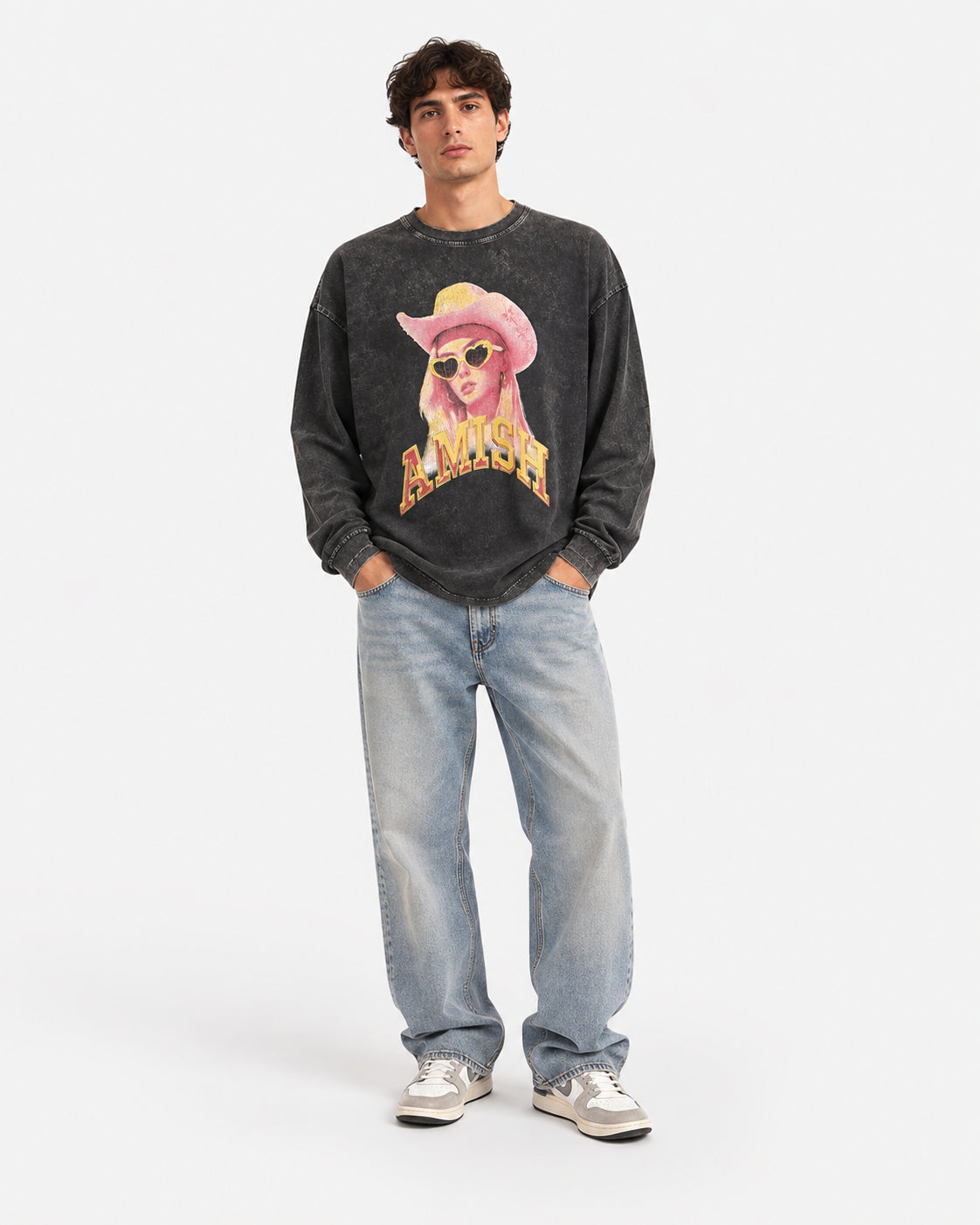 T-SHIRT GIROCOLLO IN JERSEY CON STAMPA SUNGLASS