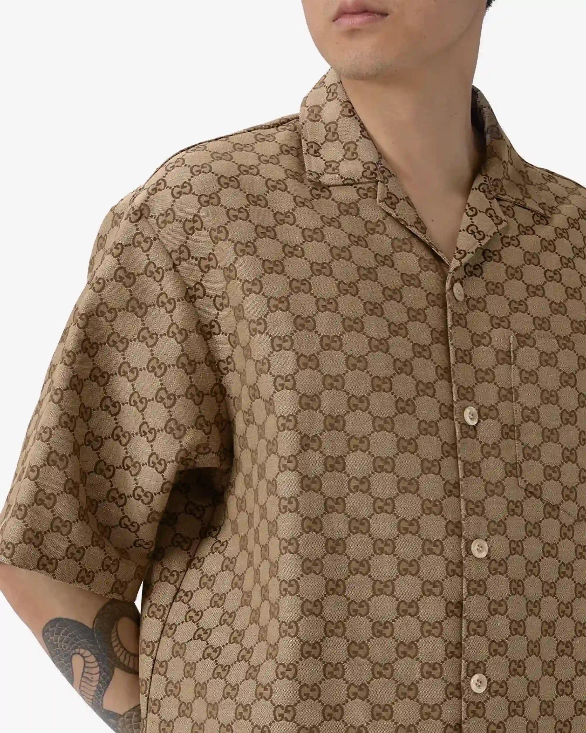 Camicia misto lino GG