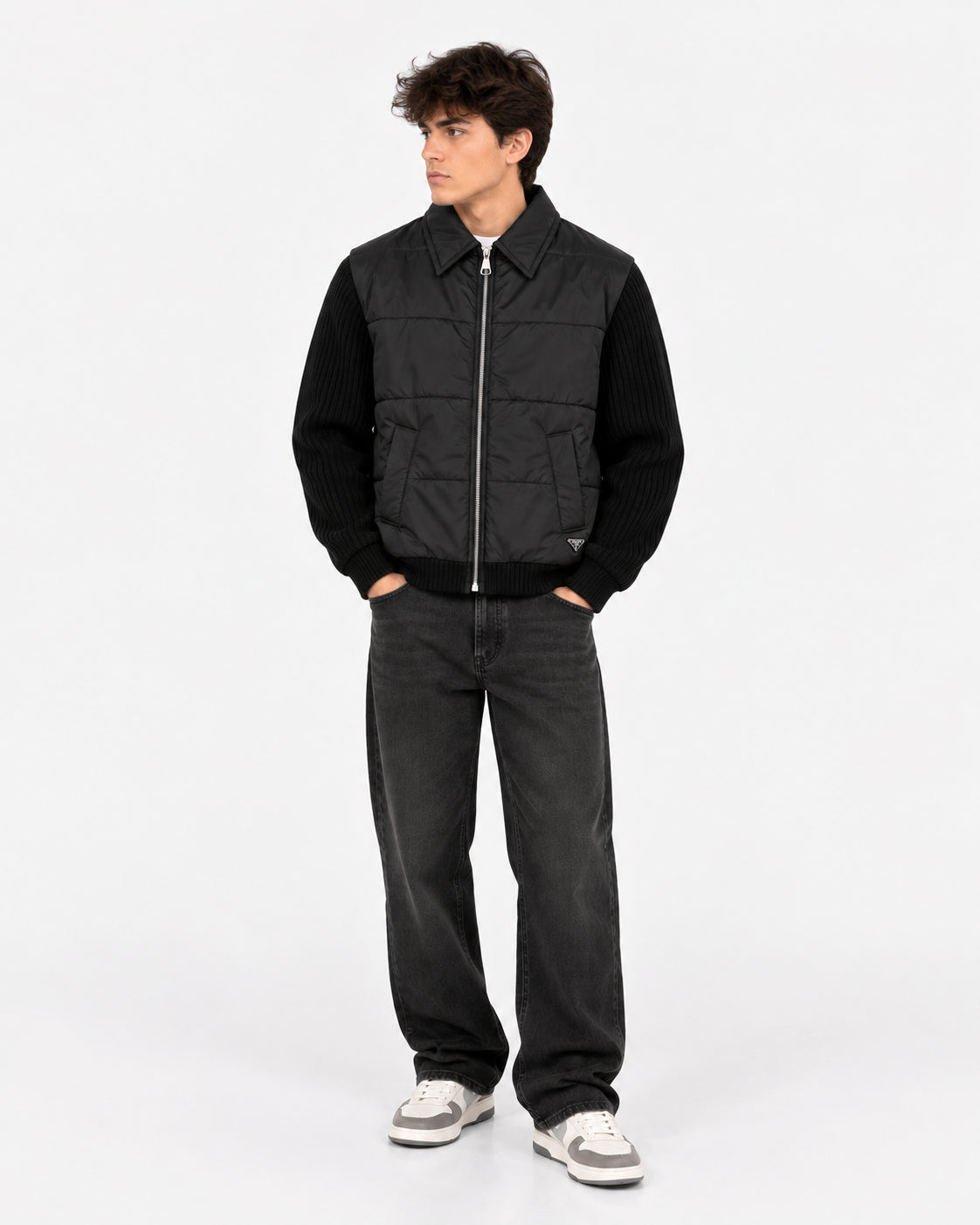 wool and Re-Nylon gabardine cardigan