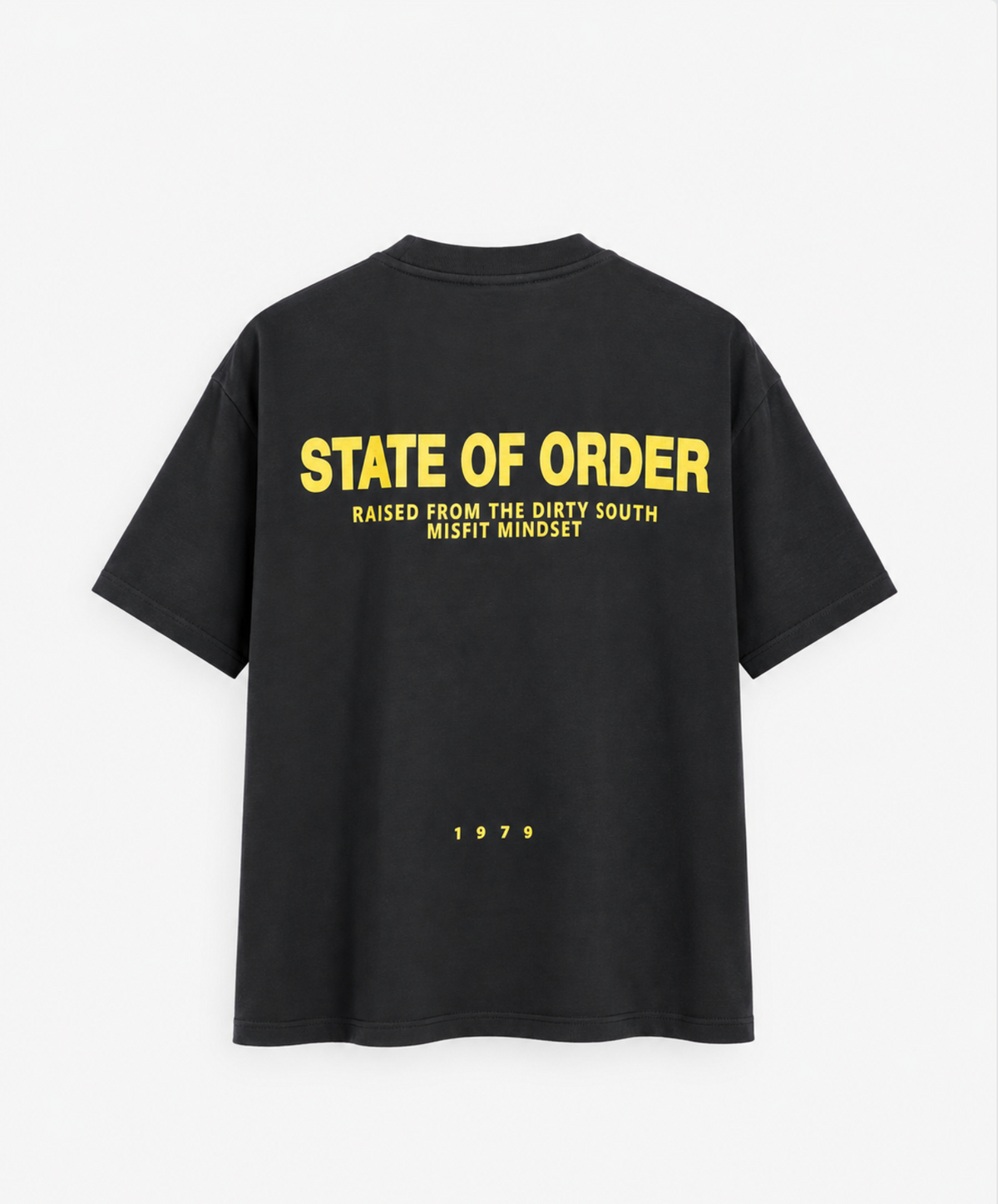 t-shirt nera con stampa gialla oversize