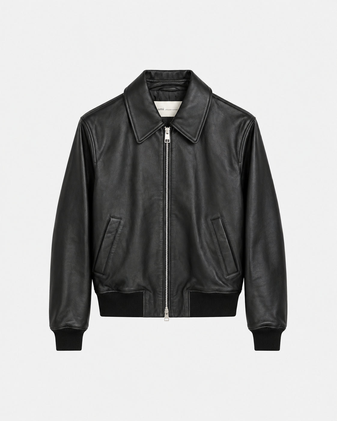 Giacca con zip in pelle di agnello nera