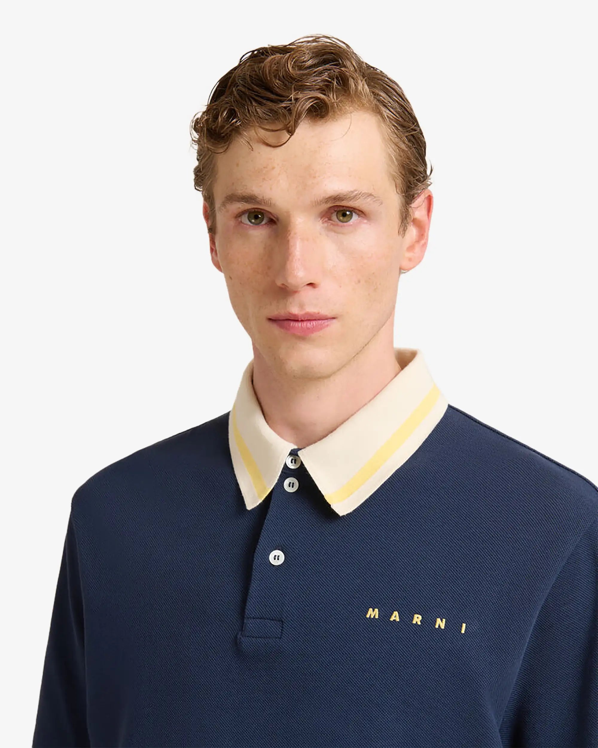 Polo in piqué blu scuro con colletto a righe