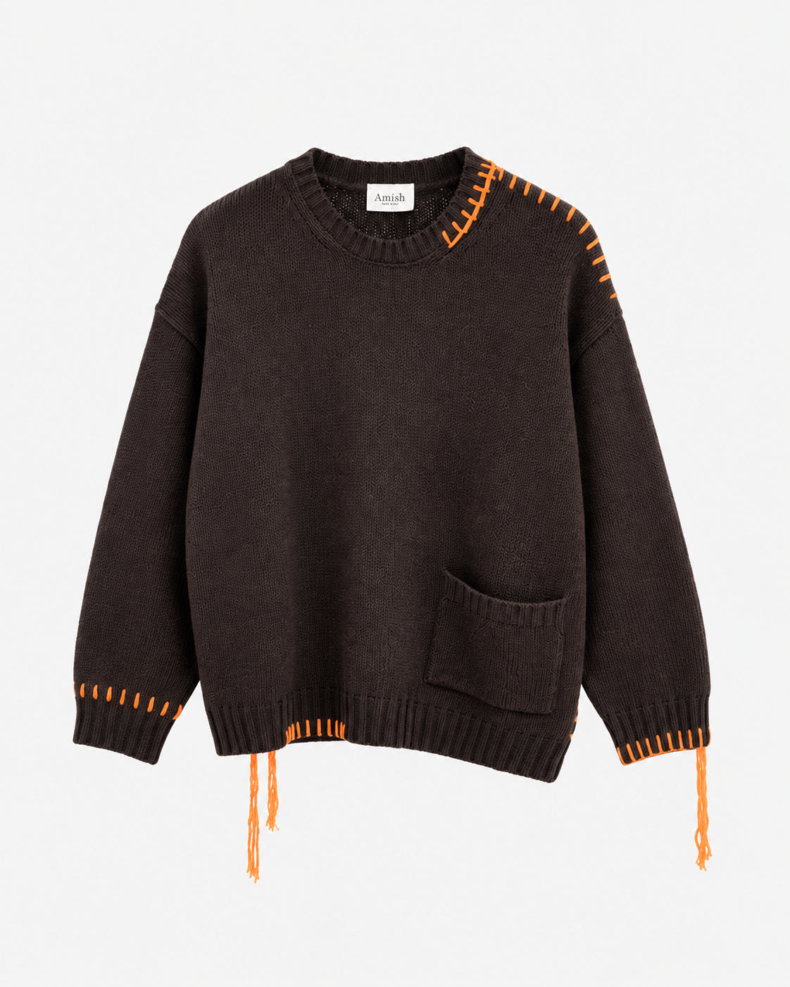 maglione crew crop pocket basting uomo marrone