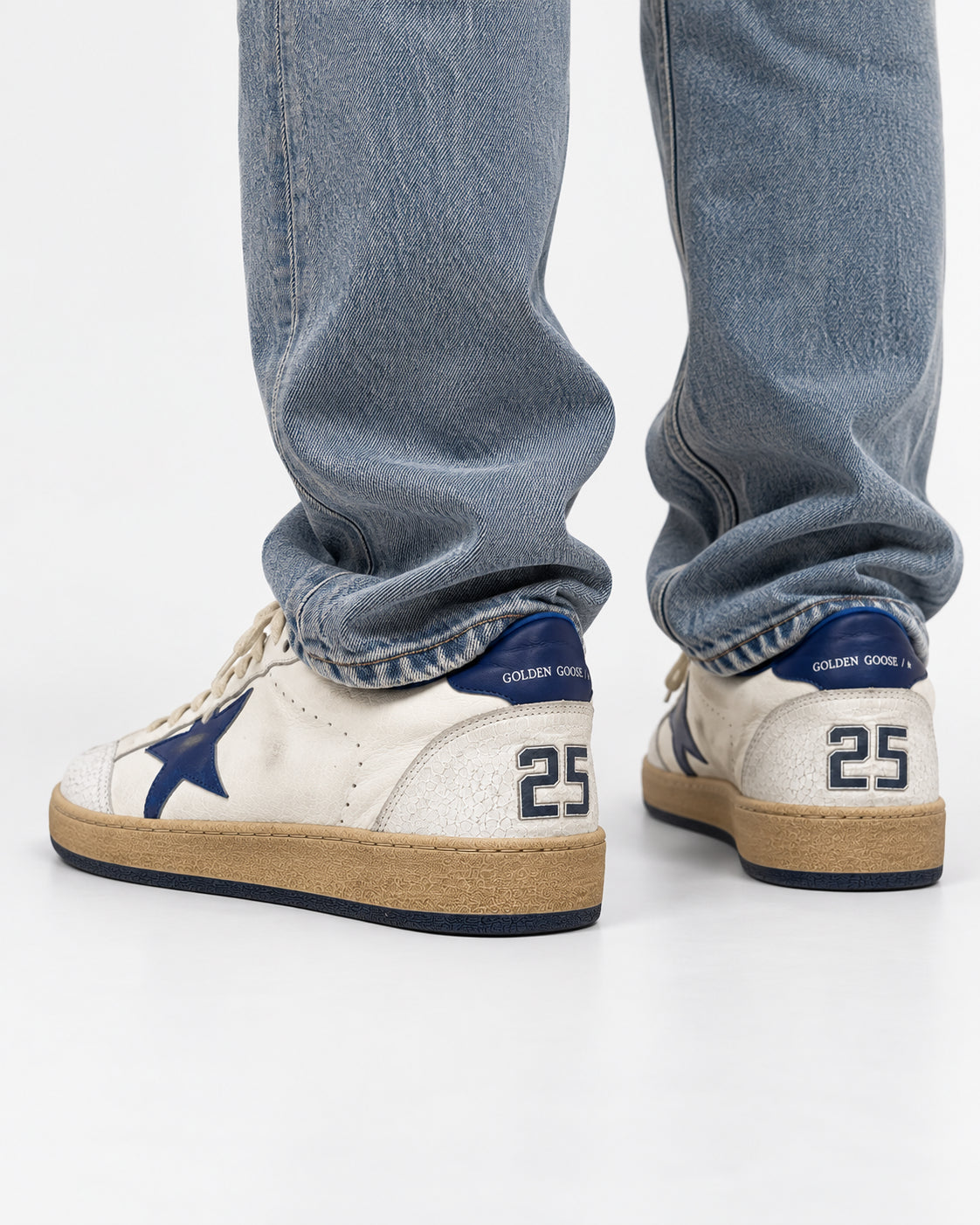 Ball Star Uomo in nappa bianca con stella e talloncino bluette