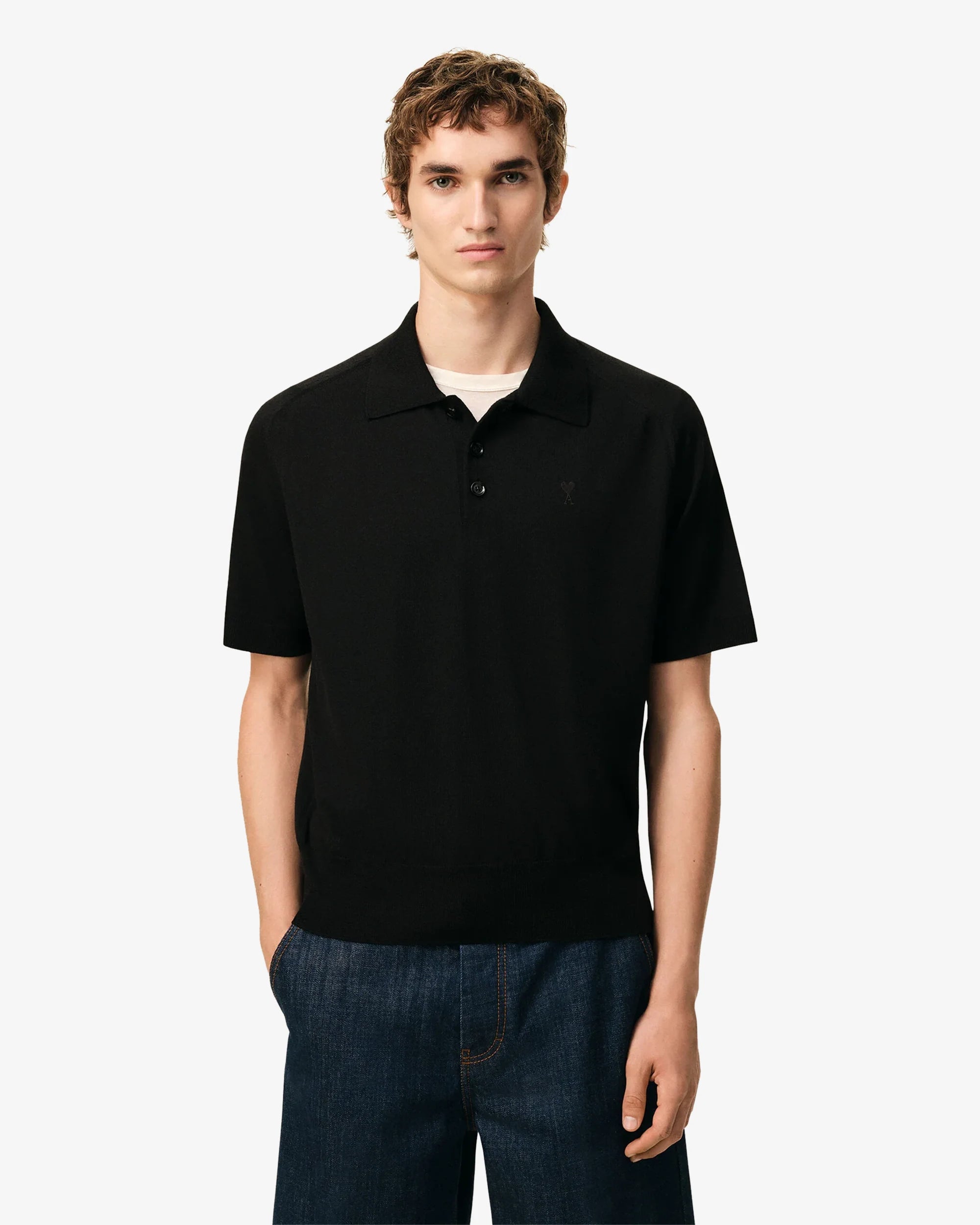 Polo in maglia di lana merino