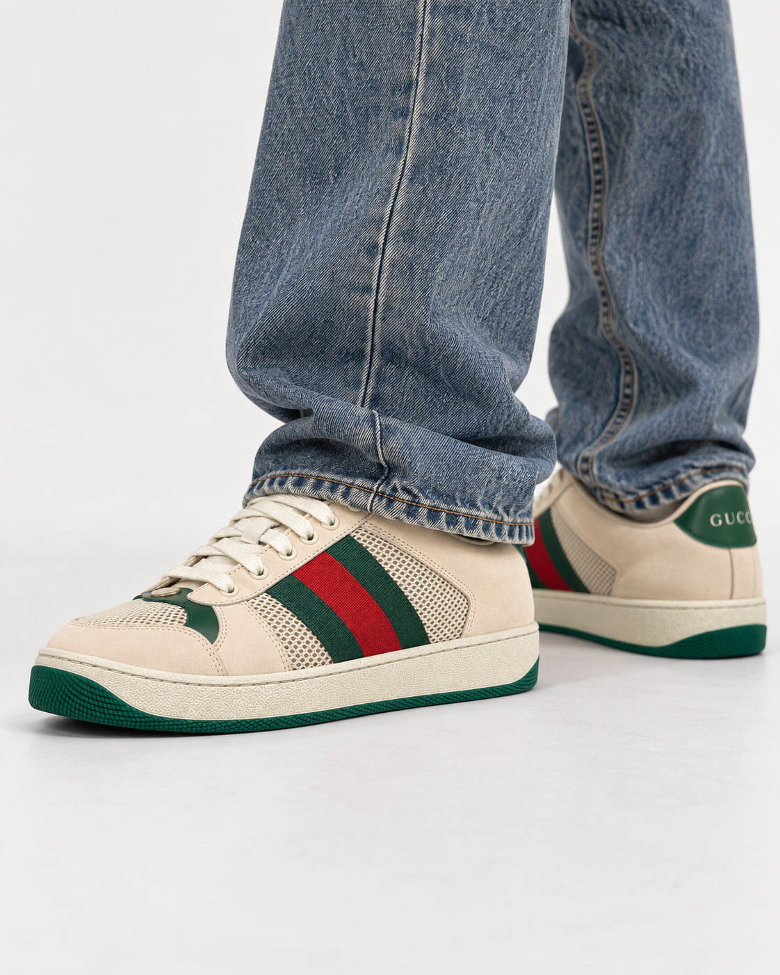 Sneakers Screener avorio in rete e pelle scamosciata