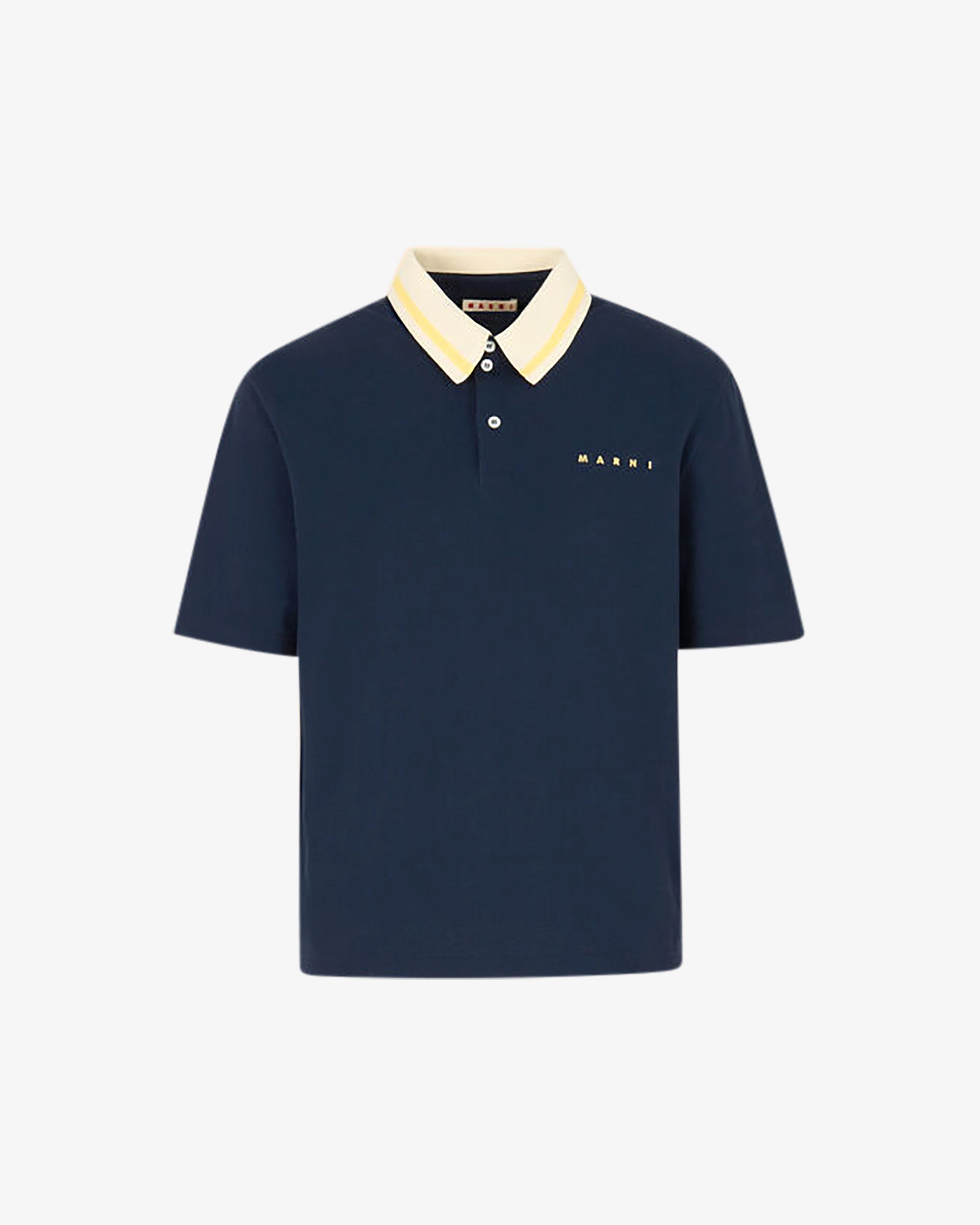 Polo in piqué blu scuro con colletto a righe