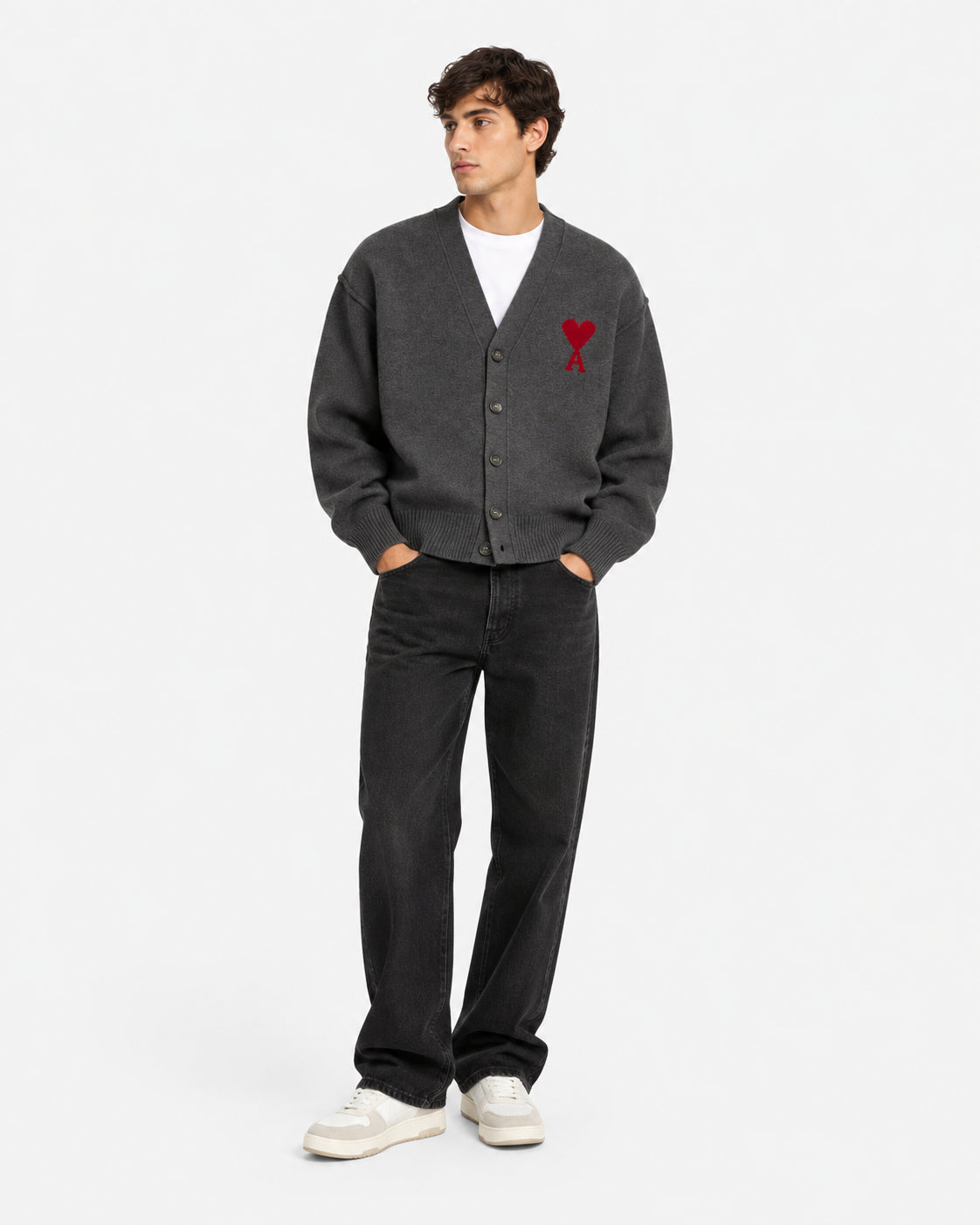 Black wool cardigan with Ami de Coeur