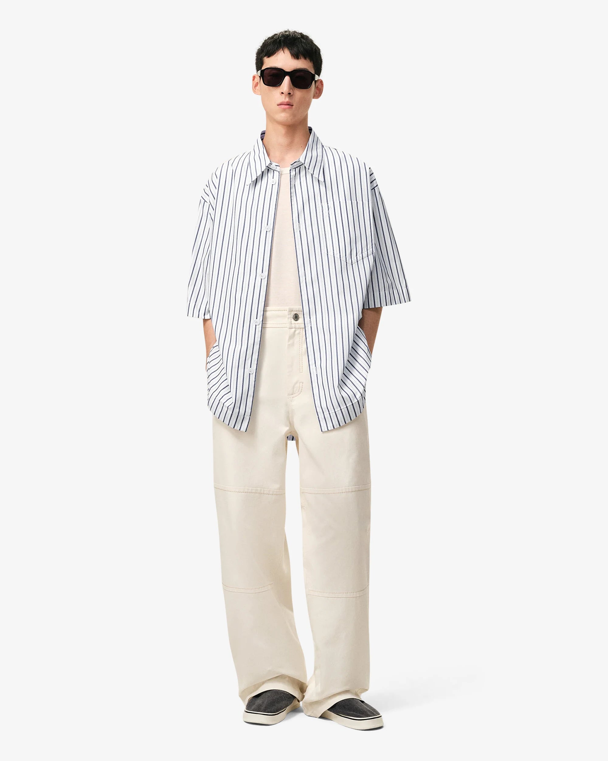Camicia ampia a maniche corte a righe