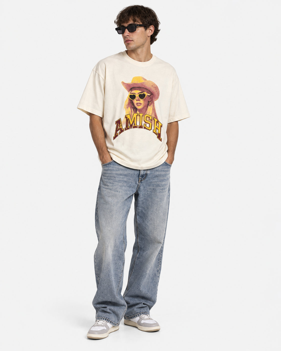 T-SHIRT GIROCOLLO IN JERSEY CON STAMPA SUNGLASS