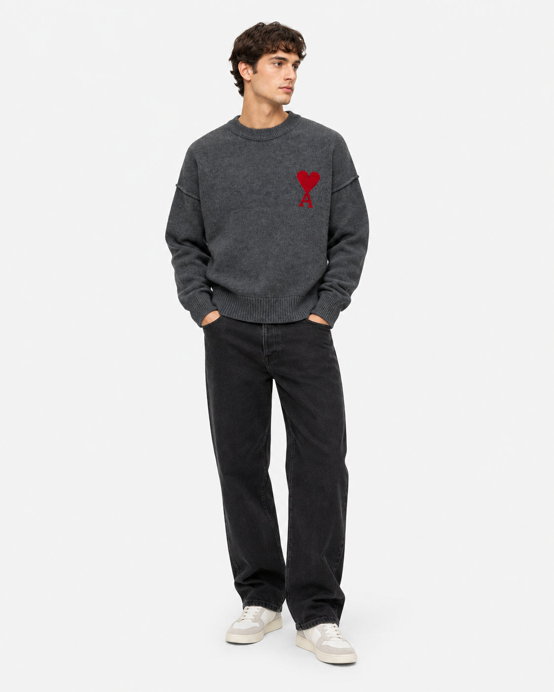 Maglione girocollo Ami de Cœur in lana grigia